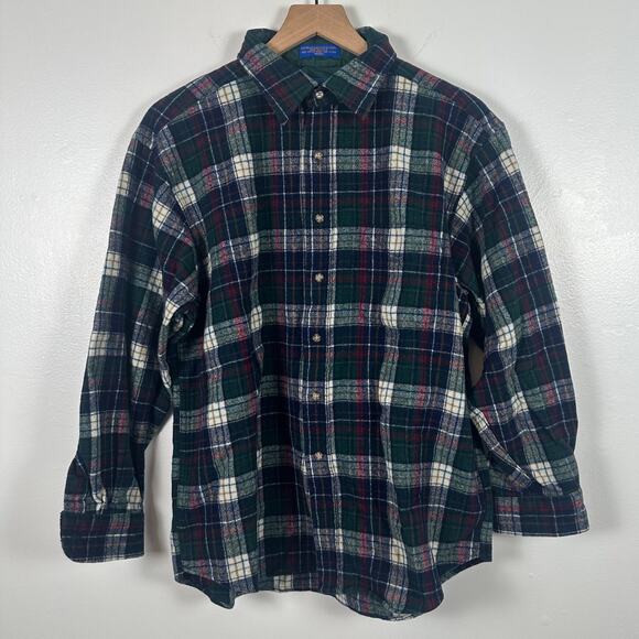 Vintage Pendleton Mens Wool Flannel Button-Up Long Sleeve Green Plaid Shirt XL - Picture 1 of 4